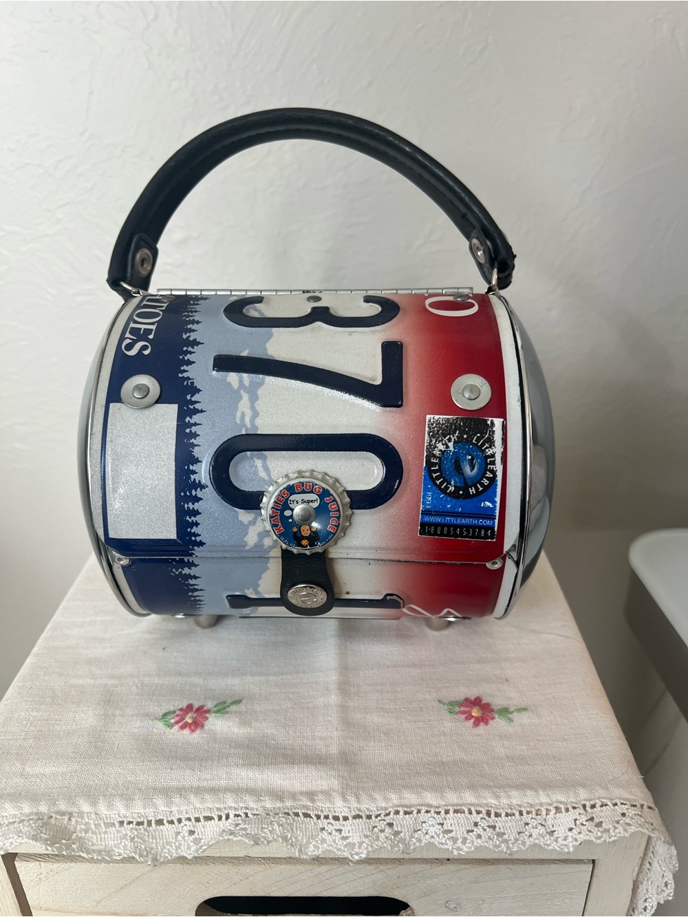 Vintage-Inspired Red, White & Blue Cylinder Handbag